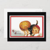 Halloween Black Cat and Boy Briefkaart (Voorkant / Achterkant)