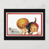 Halloween Black Cat and Boy Briefkaart (Voorkant)