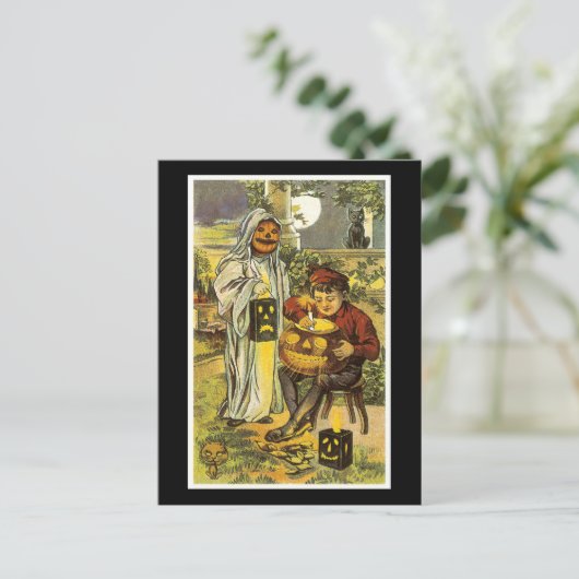 Halloween Black Cat and Boy Briefkaart (Staand voorkant)