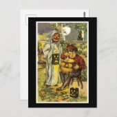 Halloween Black Cat and Boy Briefkaart (Voorkant / Achterkant)