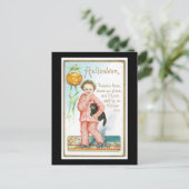 Halloween Black Cat and Boy Briefkaart (Staand voorkant)