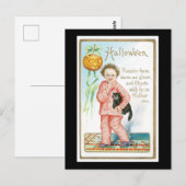 Halloween Black Cat and Boy Briefkaart (Voorkant / Achterkant)