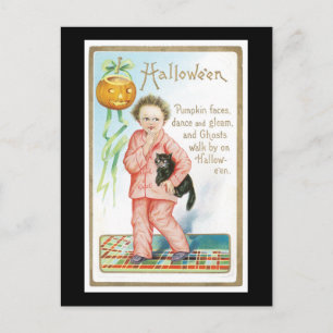 Halloween Black Cat and Boy Briefkaart