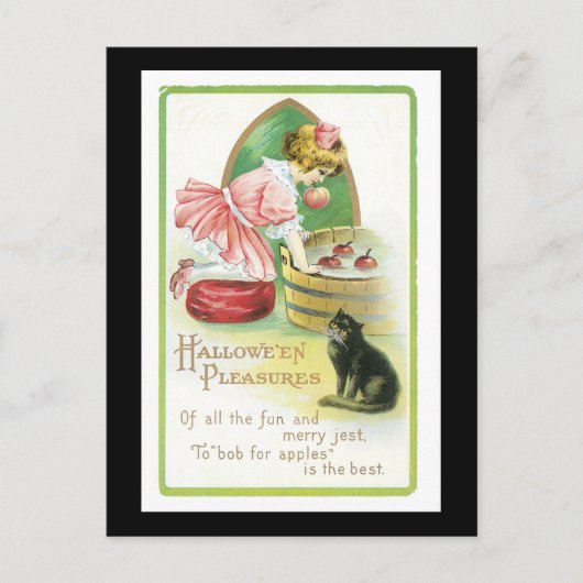 Halloween Black Cat and Girl Briefkaart (Voorkant)