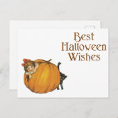 Halloween Black Cat and Girl Briefkaart (Voorkant / Achterkant)