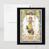 Halloween Black Cat and Girl Briefkaart (Voorkant / Achterkant)