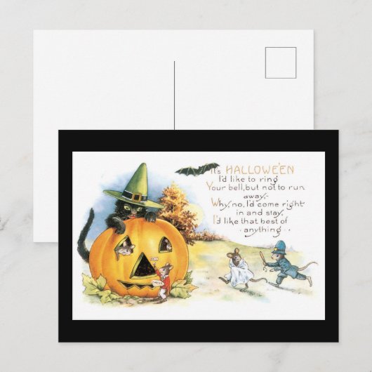 Halloween Black Cat and Mouse Briefkaart (Voorkant / Achterkant)