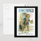 Halloween Black Cat and Pumpkin Man Briefkaart (Voorkant / Achterkant)