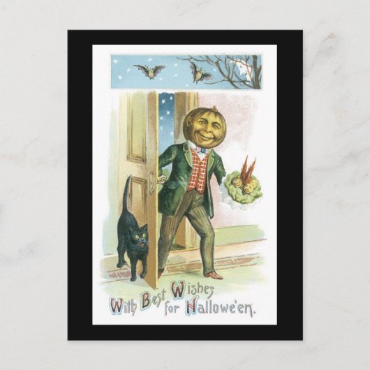 Halloween Black Cat and Pumpkin Man Briefkaart (Voorkant)