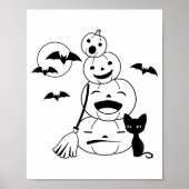 Halloween Black Cat and Pumpkins Colour Page Poster (Voorkant)
