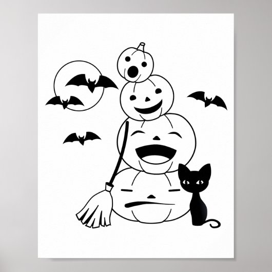 Halloween Black Cat and Pumpkins Colour Page Poster (Voorkant)