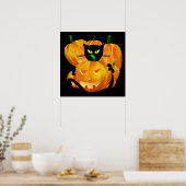 Halloween Black Cat and Pumpkins poster (Keuken)