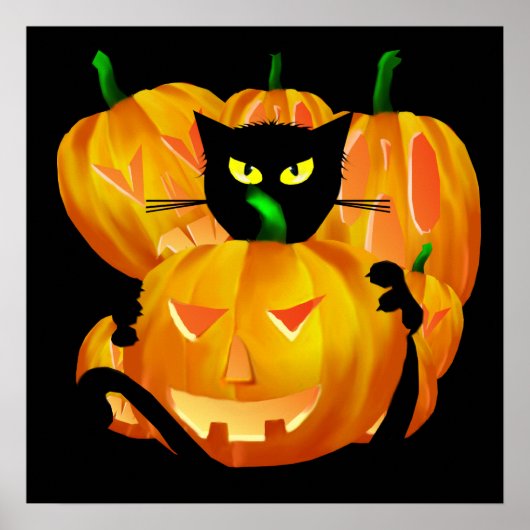 Halloween Black Cat and Pumpkins poster (Voorkant)