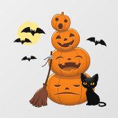 Halloween Black Cat and Pumpkins Stack Raamsticker (Vel)