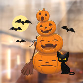 Halloween Black Cat and Pumpkins Stack Raamsticker (Vel 2)