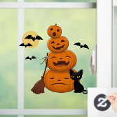 Halloween Black Cat and Pumpkins Stack Raamsticker (Huis)