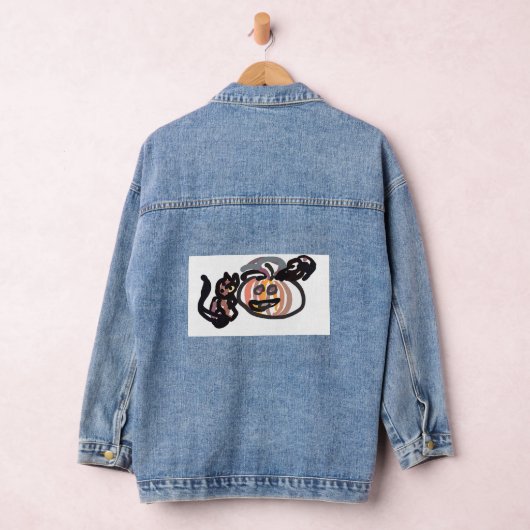 Halloween black cat and raven denim jacket (Hangar)
