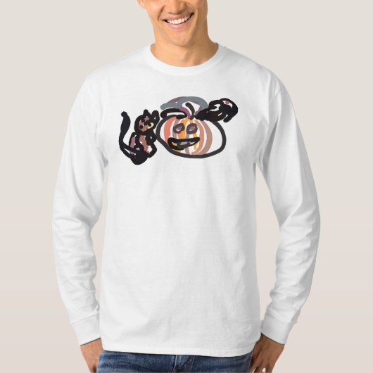 Halloween black cat and raven t-shirt (Voorkant)