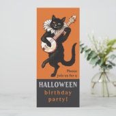 Halloween Black cat banjo CC1162 verjaardagsfeest Kaart (Staand voorkant)