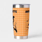 Halloween Black Cat & Bats Orange Plaid Name Geïsoleerde Drinkbeker (Links)