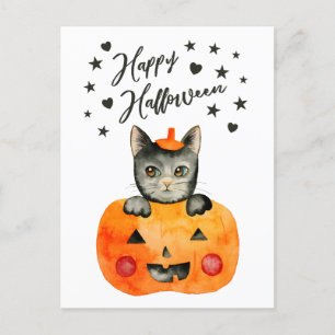Halloween Black Cat beroemd gemaakt door Jack O' L Feestdagenkaart