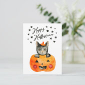 Halloween Black Cat beroemd gemaakt door Jack O' L Feestdagenkaart (Staand voorkant)