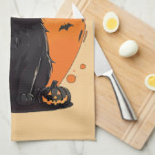 Halloween Black Cat, Black Jack O' Lantern Theedoek (Quarter Fold)