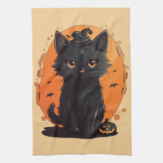 Halloween Black Cat, Black Jack O' Lantern Theedoek (Verticaal)
