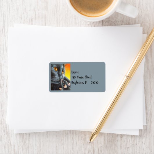 Halloween Black Cat & Black Mouse Waterverf Art Etiket (Insitu)