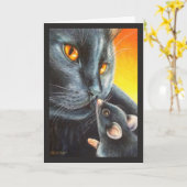 Halloween Black Cat & Black Mouse Waterverf Art Kaart (Gele Bloem)
