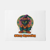 Halloween Black Cat - Blijf Spooky Retro Witch Cat Deurmat (Voorkant)