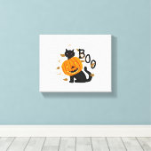 Halloween Black cat Boo Canvas Afdruk (Insitu (Houten vloer))
