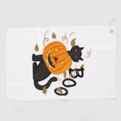 Halloween Black cat Boo Golfhanddoek (Horizontaal)