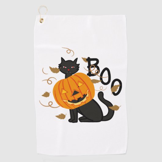 Halloween Black cat Boo Golfhanddoek (Voorkant)