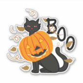 Halloween Black cat Boo Sticker (Voorkant)