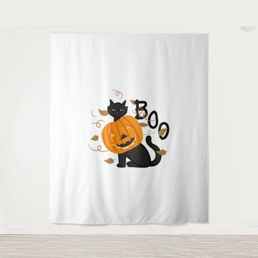 Halloween Black cat Boo Wandkleed (Voorkant)