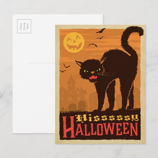 Halloween Black Cat Briefkaart (Voorkant / Achterkant)
