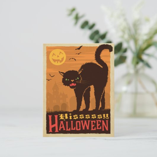 Halloween Black Cat Briefkaart (Staand voorkant)