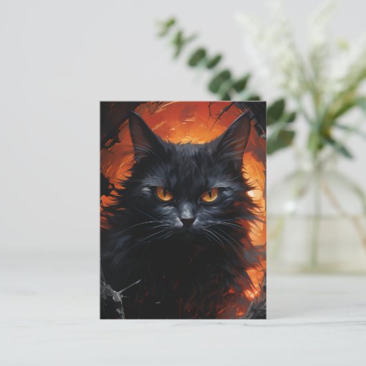 Halloween Black Cat Briefkaart (Staand voorkant)