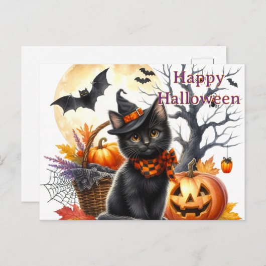 Halloween Black Cat Briefkaart (Voorkant / Achterkant)