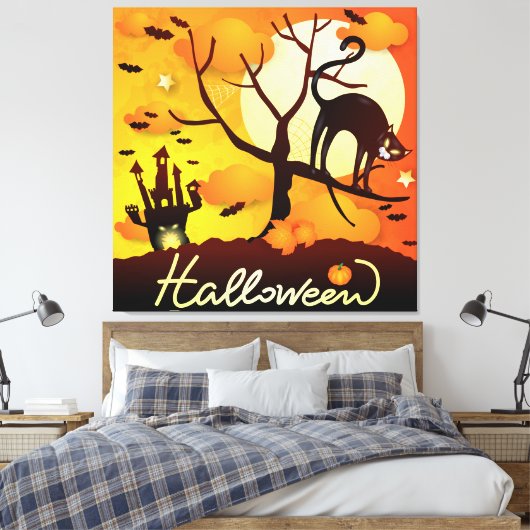 Halloween Black Cat Canvas Afdruk (Insitu (Slaapkamer))