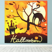 Halloween Black Cat Canvas Afdruk (Insitu (Houten vloer))