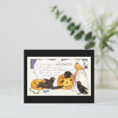 Halloween Black Cat, Child and Crow Briefkaart (Staand voorkant)