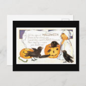 Halloween Black Cat, Child and Crow Briefkaart (Voorkant / Achterkant)