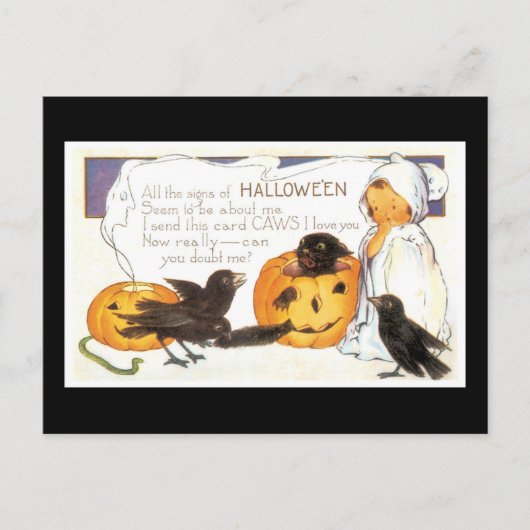Halloween Black Cat, Child and Crow Briefkaart (Voorkant)