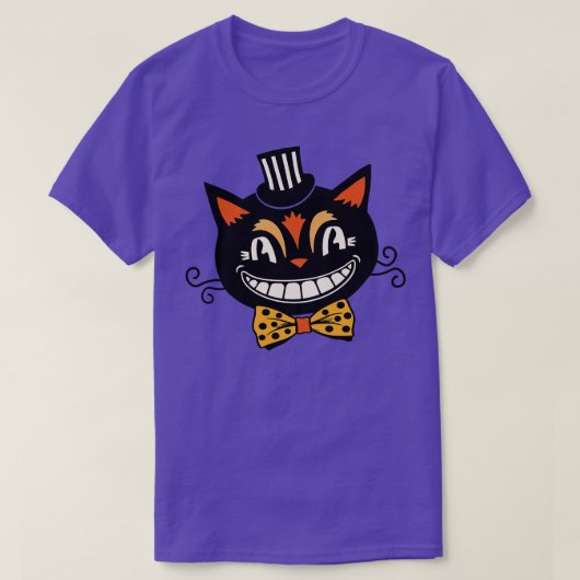 Halloween Black Cat Circus Primitieve Retro T-shirt (Design voorkant)