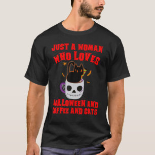 Halloween Black Cat Coffee, enkel een vrouw die T-shirt