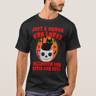 Halloween Black Cat Coffee, enkel een vrouw die T-shirt