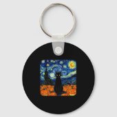 Halloween Black Cat Costume Van Gogh Starry Night  Sleutelhanger (Voorkant)