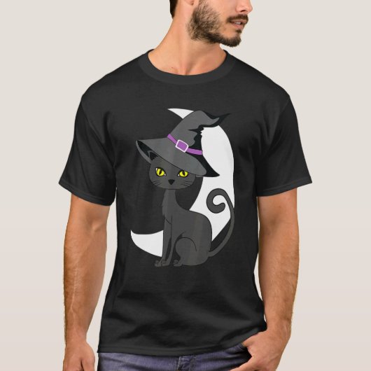 Halloween Black Cat Costume Witch Pet & Moon Manne T-shirt (Voorkant)